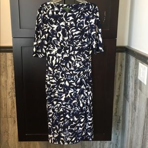 Ralph Lauren Navy and White Abstract Flower Dress